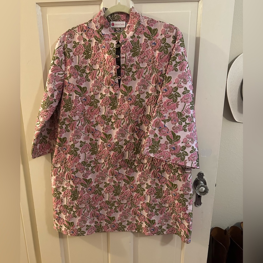 Caryn Lawn Pink Brocade Mini Caftan Dress